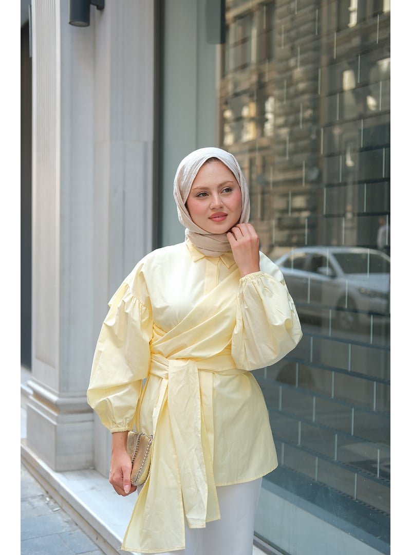 Locco Moda Sarı Omuz Bağlamalı Poplin Gömlek