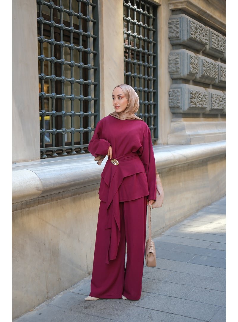 Locco Moda Bordo Kemer Detay Takım