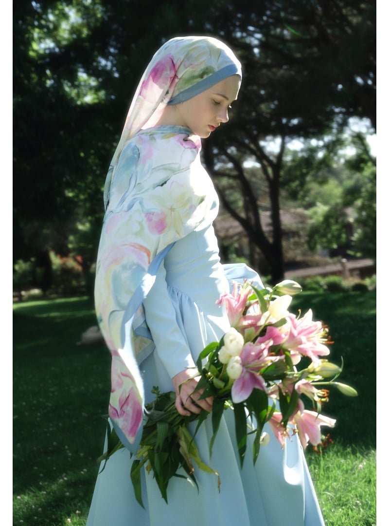 FRESHSCARFS Mavi Soft Flora Floş Viskon Şal