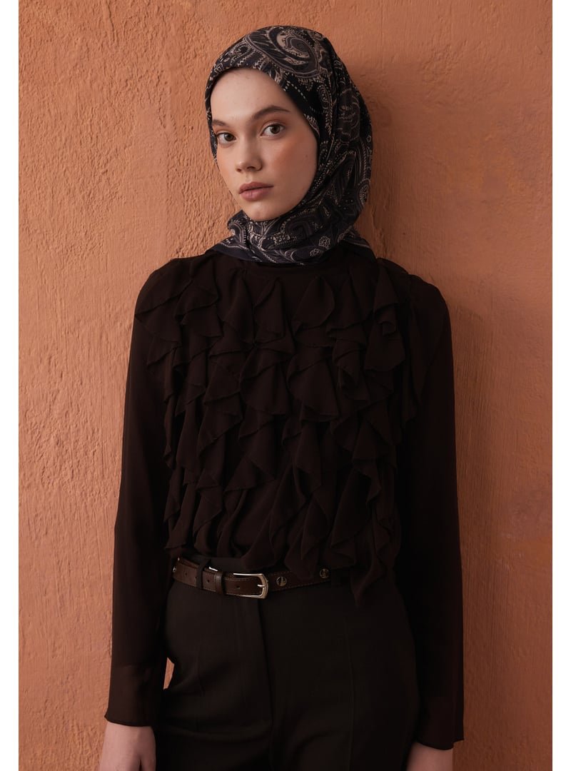 FRESHSCARFS Siyah Dark Vıntage Desen Pamuk İpek Eşarp