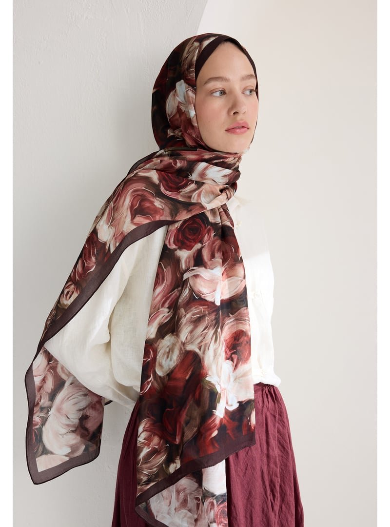 FRESHSCARFS Bordo Rose Garden Floş Viskon Şal