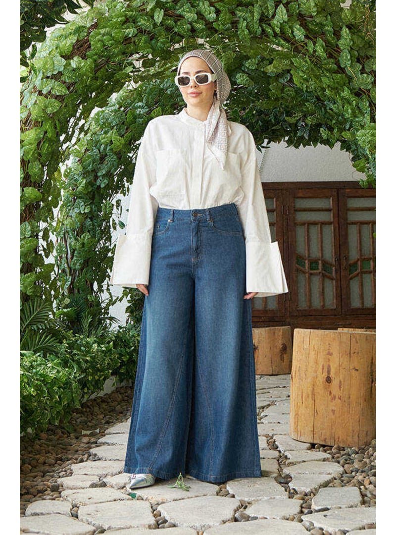 Neways Koyu Mavi Denim Pantolon Etek