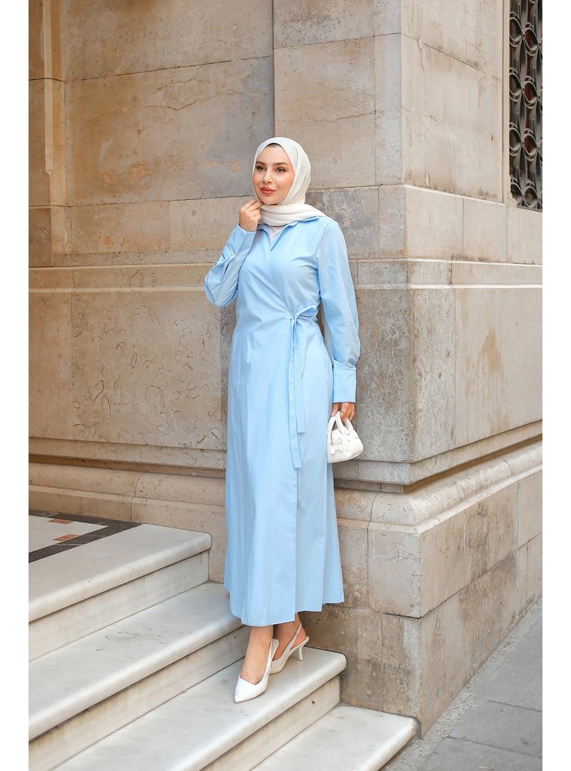 Locco Moda Poplin Yan Bağlamalı Elbise Bebe Mavi