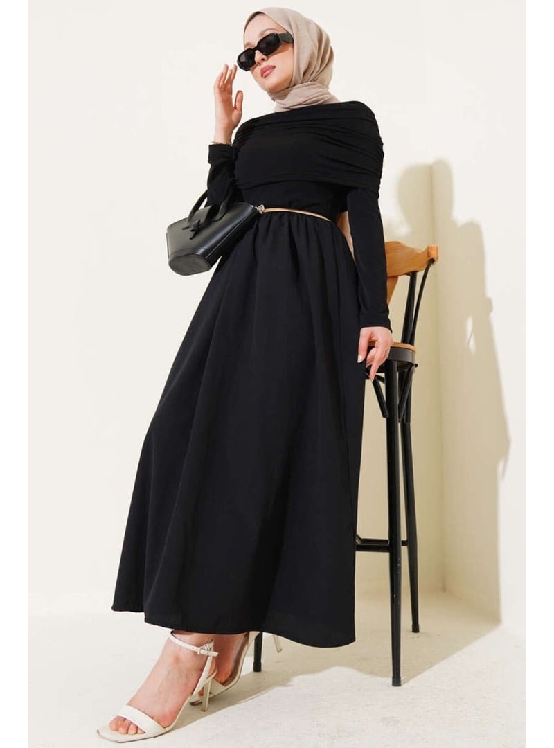 Volt Clothing Siyah Çıkarılabilir Büzgü Detaylı Garnili Elbise