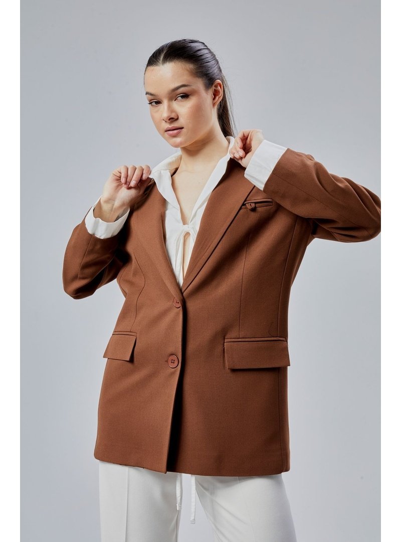 Bolivente Kahverengi Gömlek Detaylı Regular Blazer Ceket