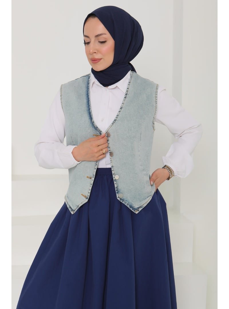 Tofisa Mavi Tint Denim Kısa Yelek