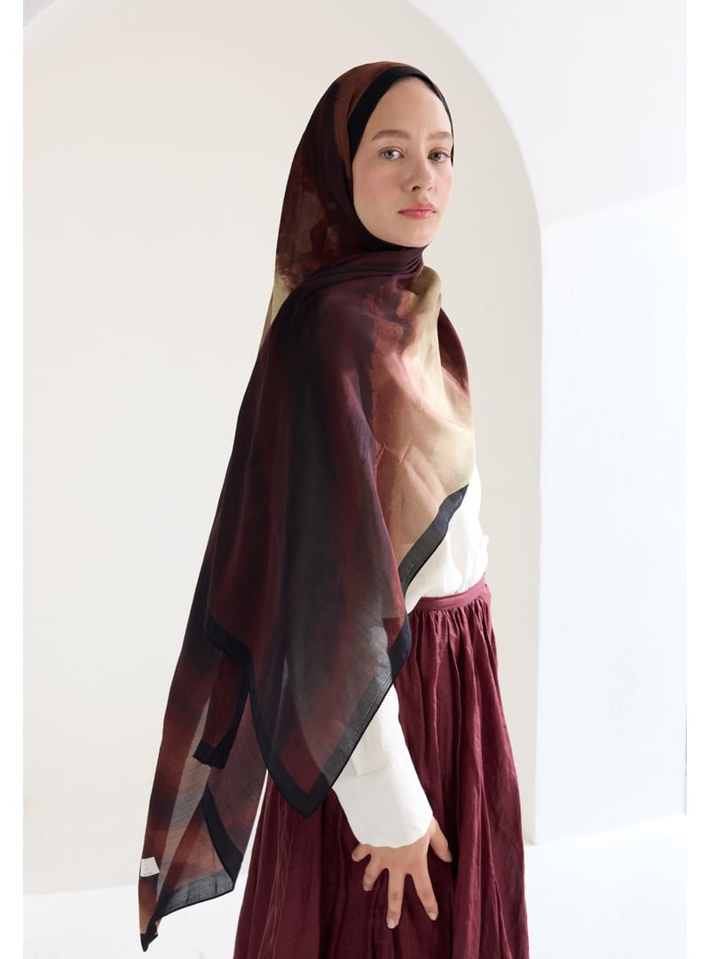 FRESHSCARFS Ombre Floş Viskon Şal Kızıl Kahve