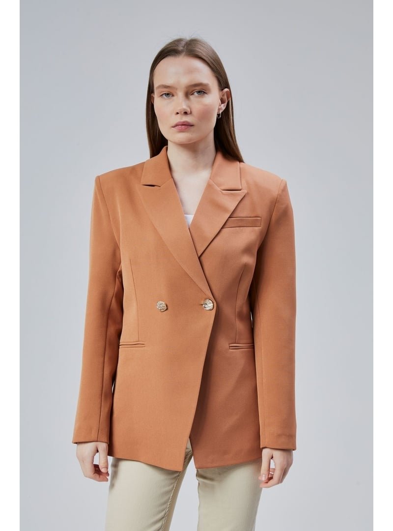 Bolivente Kahverengi Regular Fit Yırtmaç Detaylı Blazer Ceket