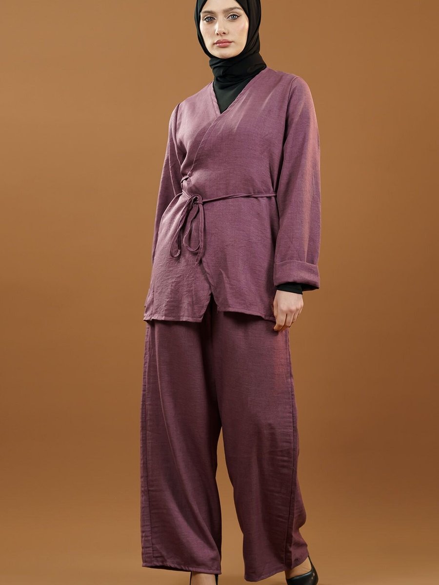Mec Fashion Gül Kurusu Bağlamalı Kimono İkili Takım