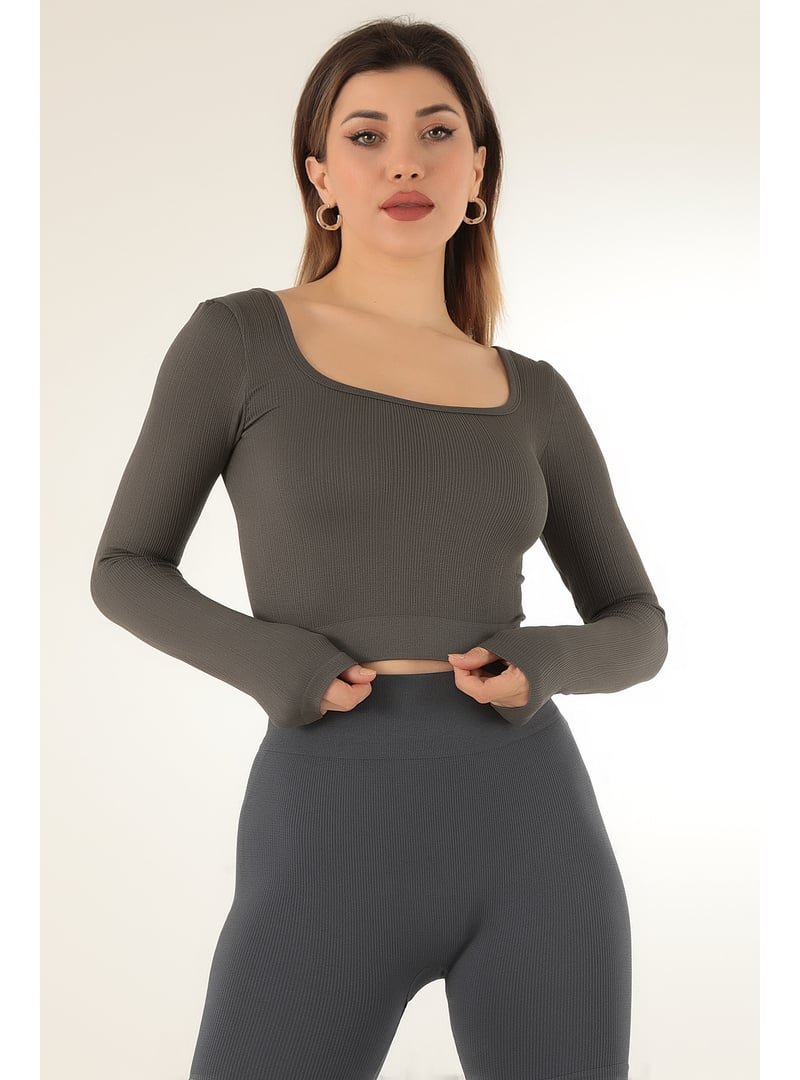 DoReMi Seamless Straplez Uzun Kollu Fitilli Büstiyer Antrasit