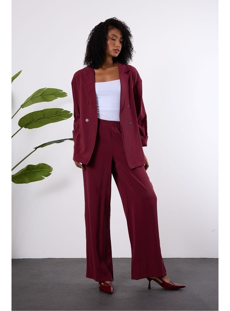 Bolivente Bordo Regular Beli Lastikli Salaş Pantolon