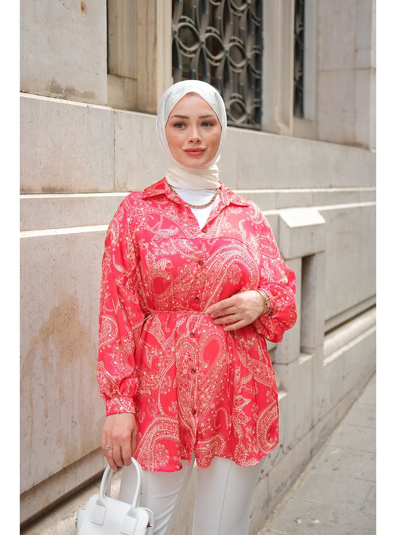 Locco Moda Kırmızı Desenli Saten Gömlek