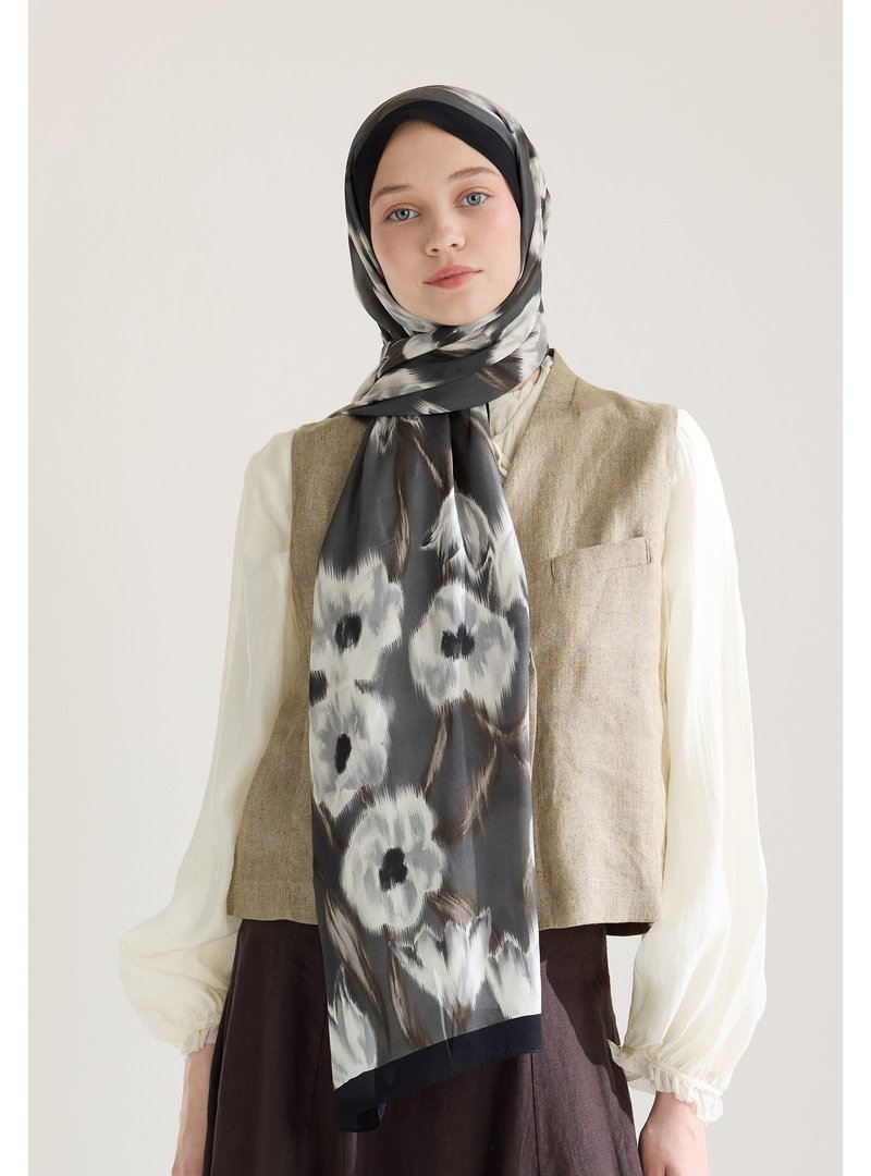 FRESHSCARFS Siyah Irıs Garden Floş Viskon Şal