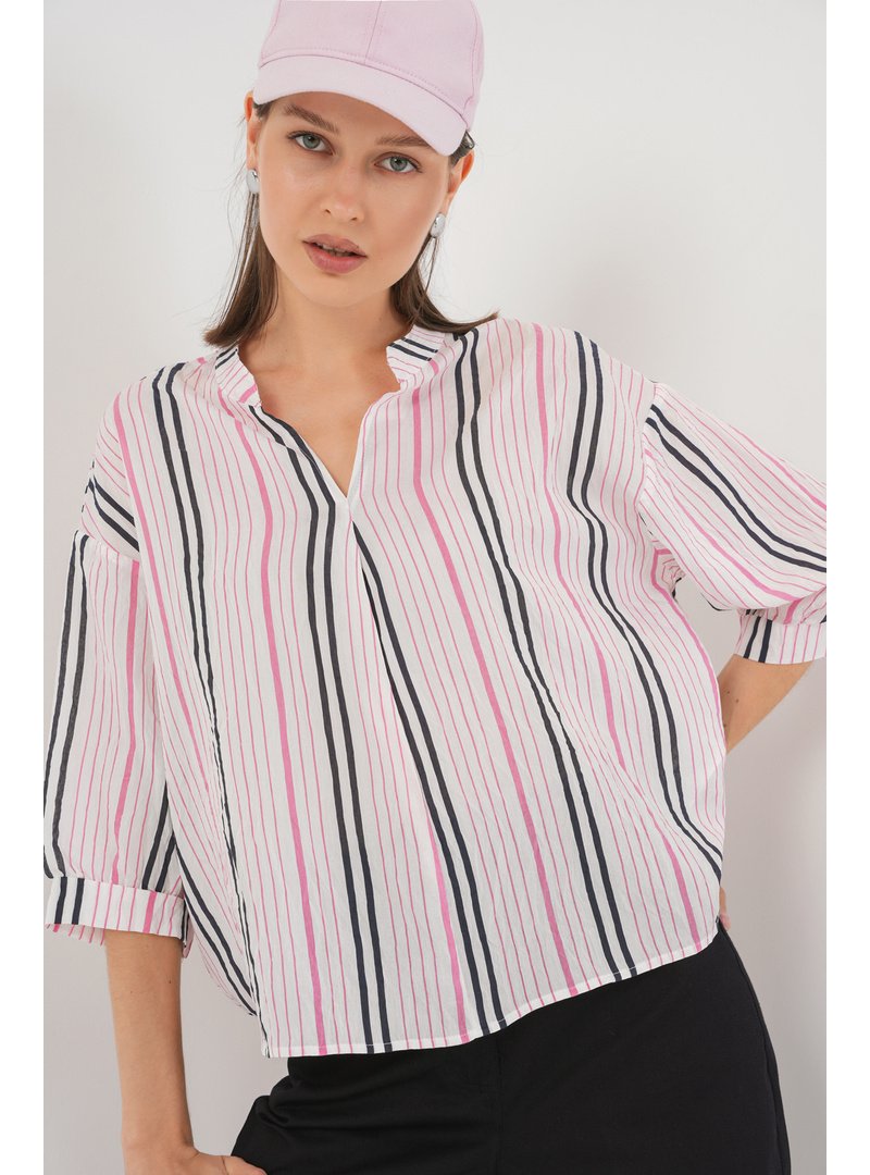 Bigdart Pembe Çizgili Oversize Bluz