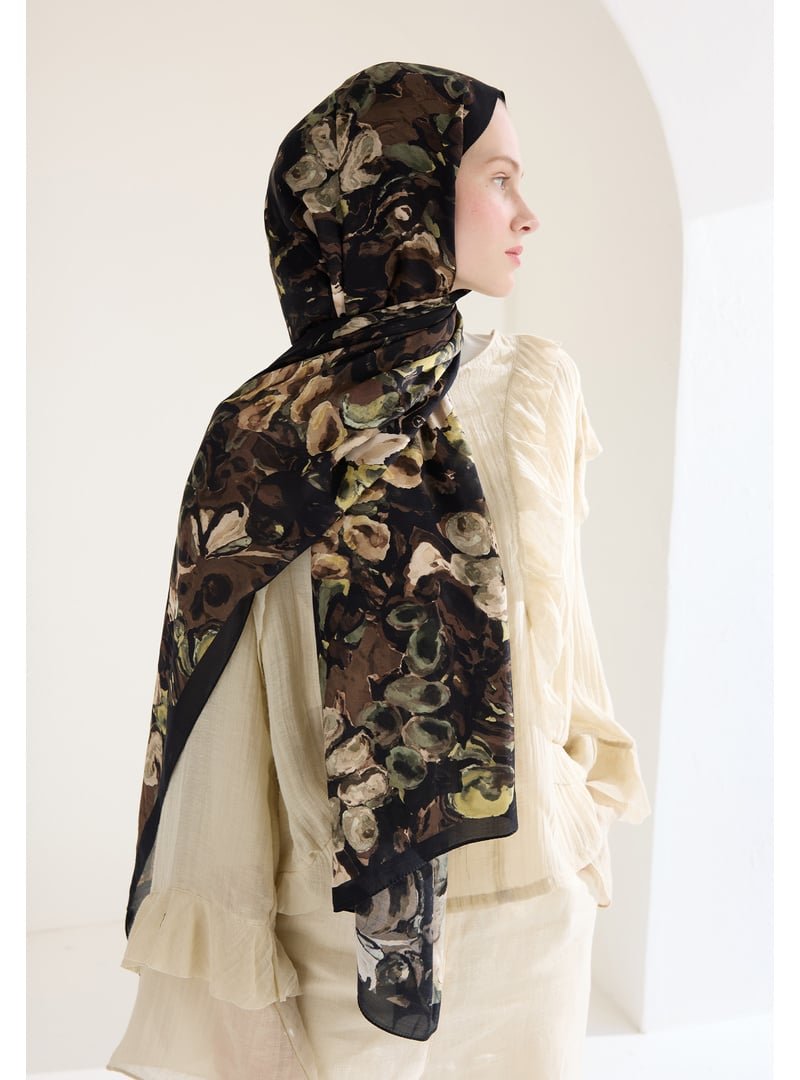 FRESHSCARFS Siyah Astra Floş Viskon Şal