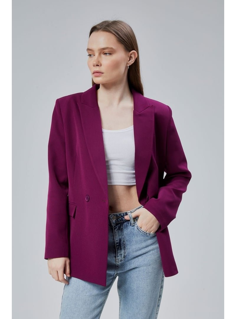 Bolivente Mor Salaş Kesim Astarlı Dokuma Blazer Ceket