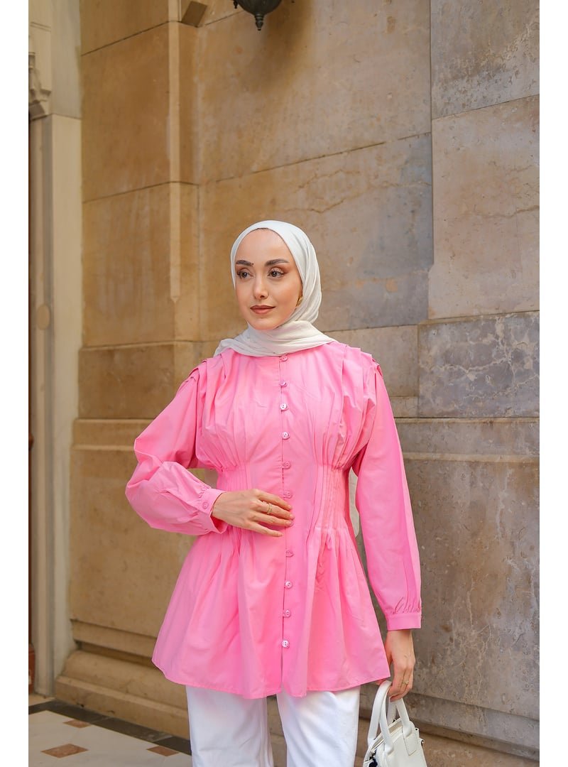 Locco Moda Pembe Beli Nervurlu Poplin Gömlek