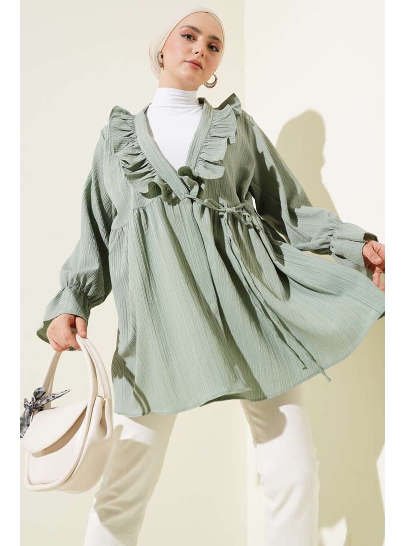 Volt Clothing Fırfırlı Bağlamalı Kimono Çağla Yeşili