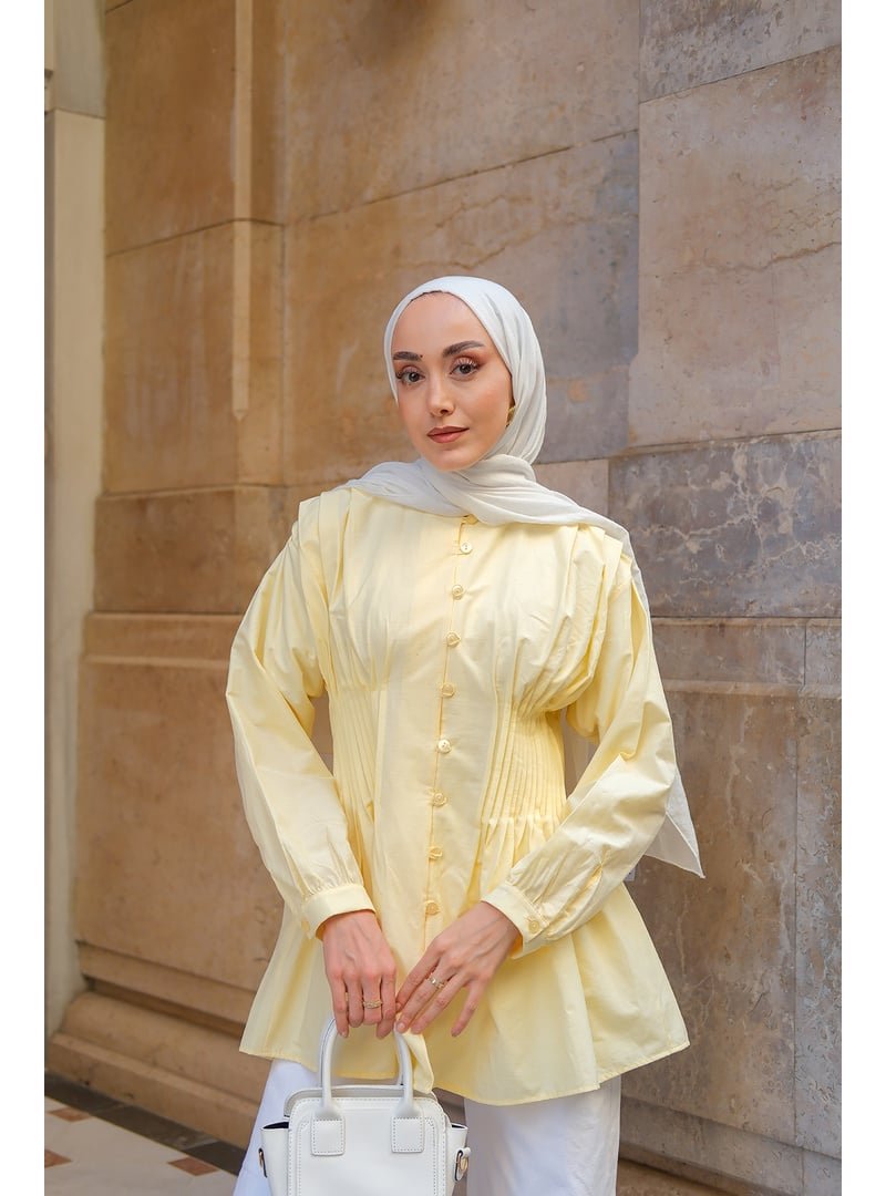 Locco Moda Sarı Beli Nervurlu Poplin Gömlek