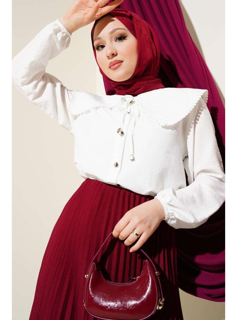 Volt Clothing Beyaz Denizci Yaka Güpürlü Gömlek