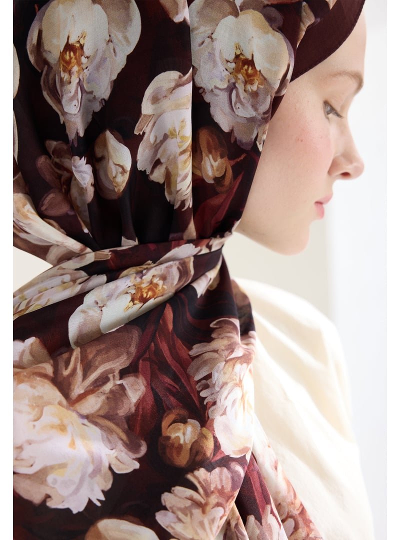 FRESHSCARFS Lotus Floş Viskon Şal Kızıl Kahve