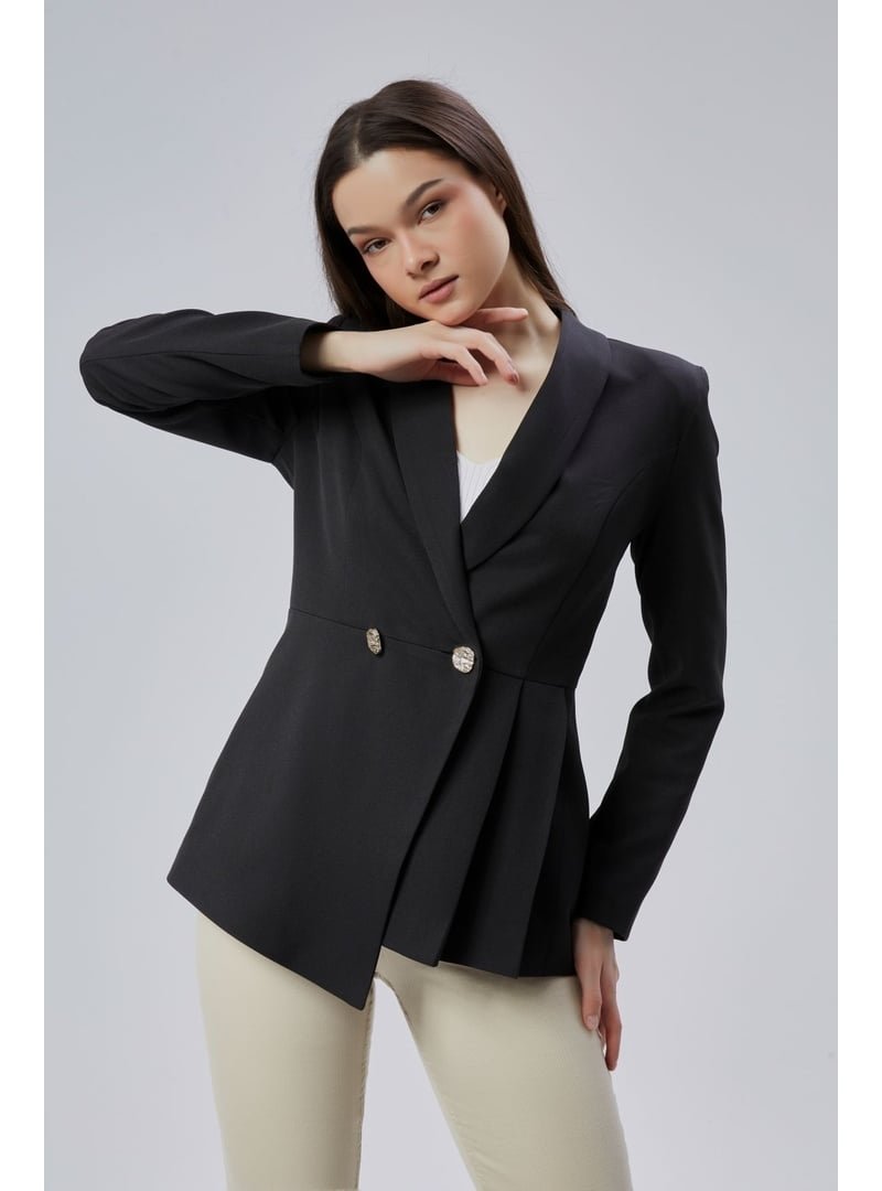 Bolivente Siyah Regular Fit Pile Detaylı Blazer Ceket