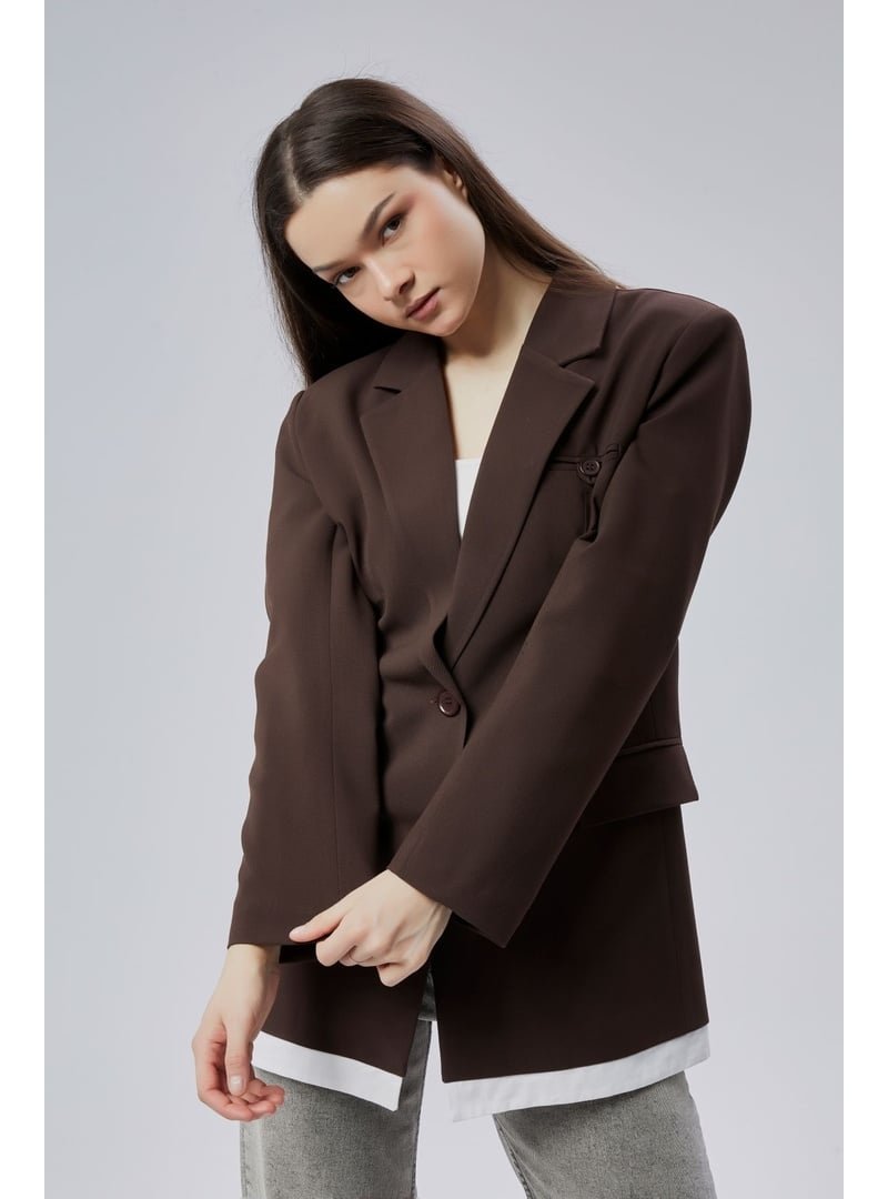 Bolivente Acı Kahve Oversize Uzun Blazer Ceket