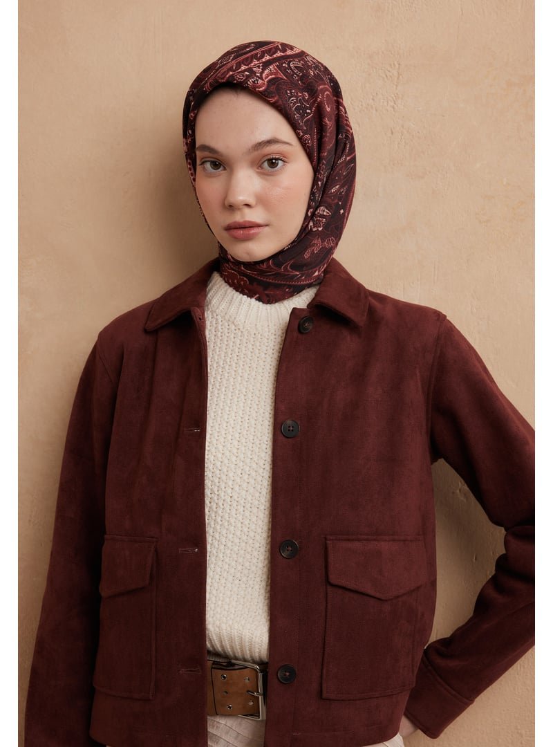 FRESHSCARFS Bordo Dark Vıntage Desen Pamuk İpek Eşarp