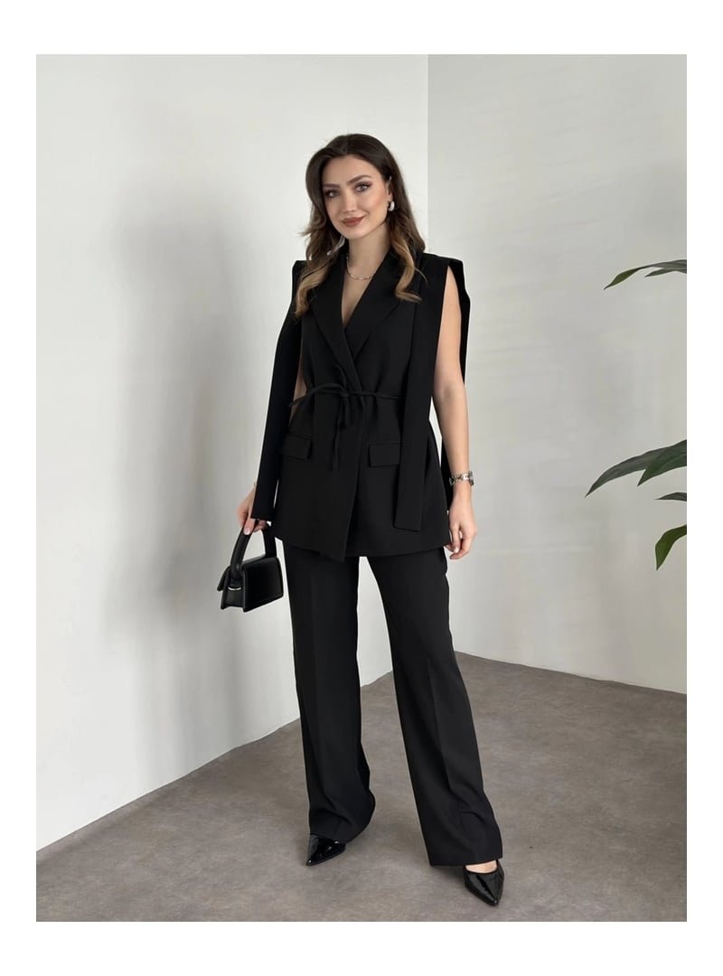 Volt Clothing Siyah İp Bağlamalı Yelekli Takım