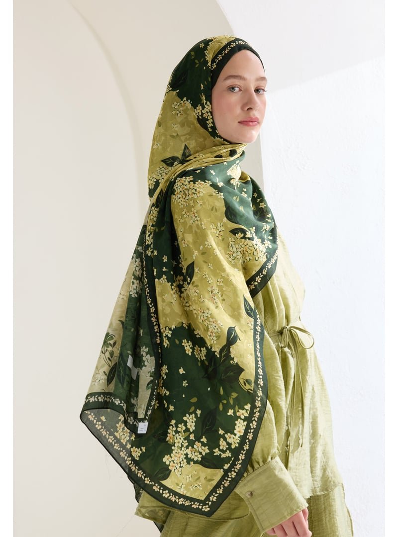 FRESHSCARFS Haki Tıny Plumerıa Floş Viskon Şal
