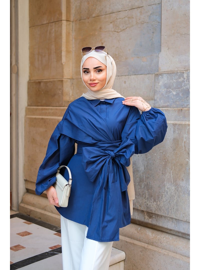 Locco Moda Lacivert Omuz Bağlamalı Poplin Gömlek