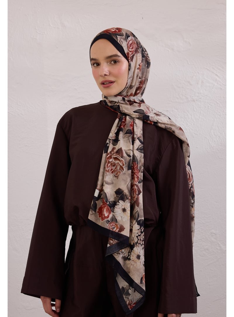 FRESHSCARFS Siyah Magnolıa Desen Rami Şal