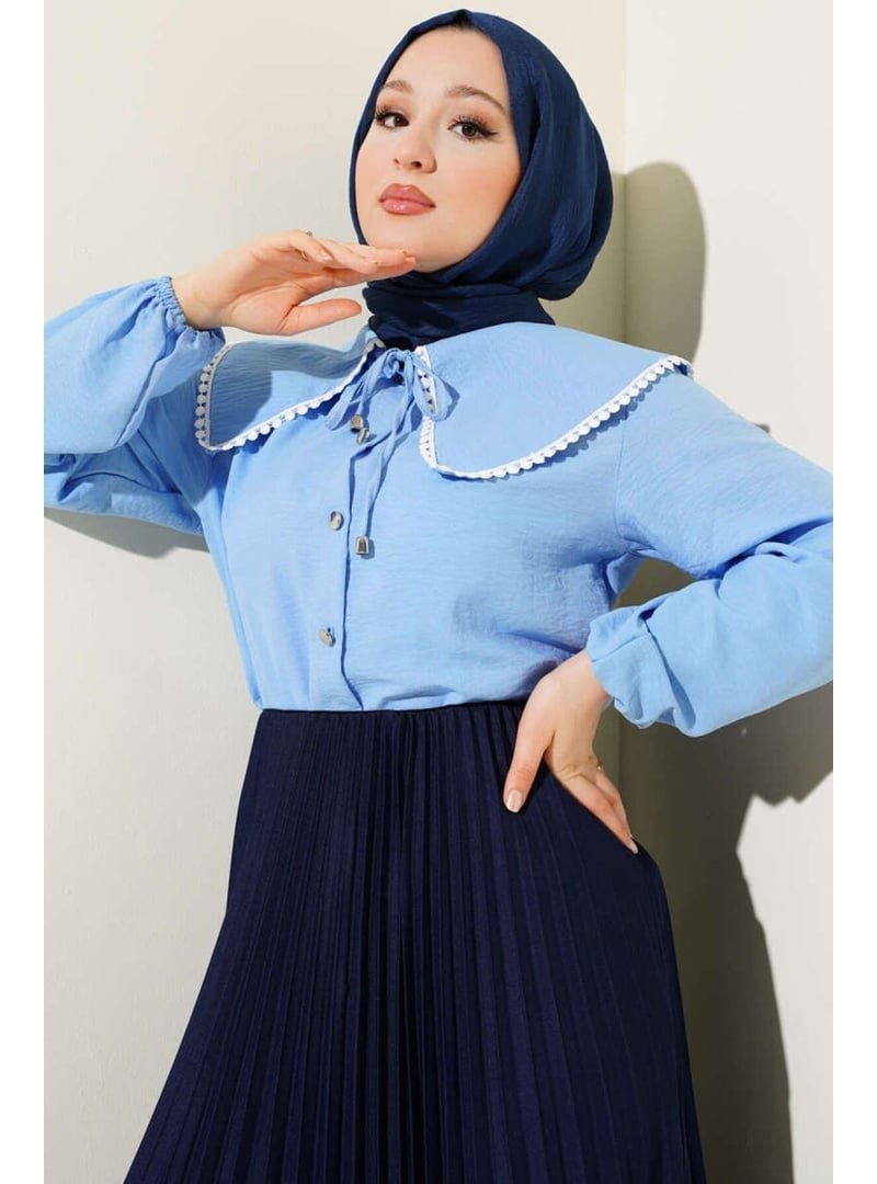 Volt Clothing Mavi Denizci Yaka Güpürlü Gömlek