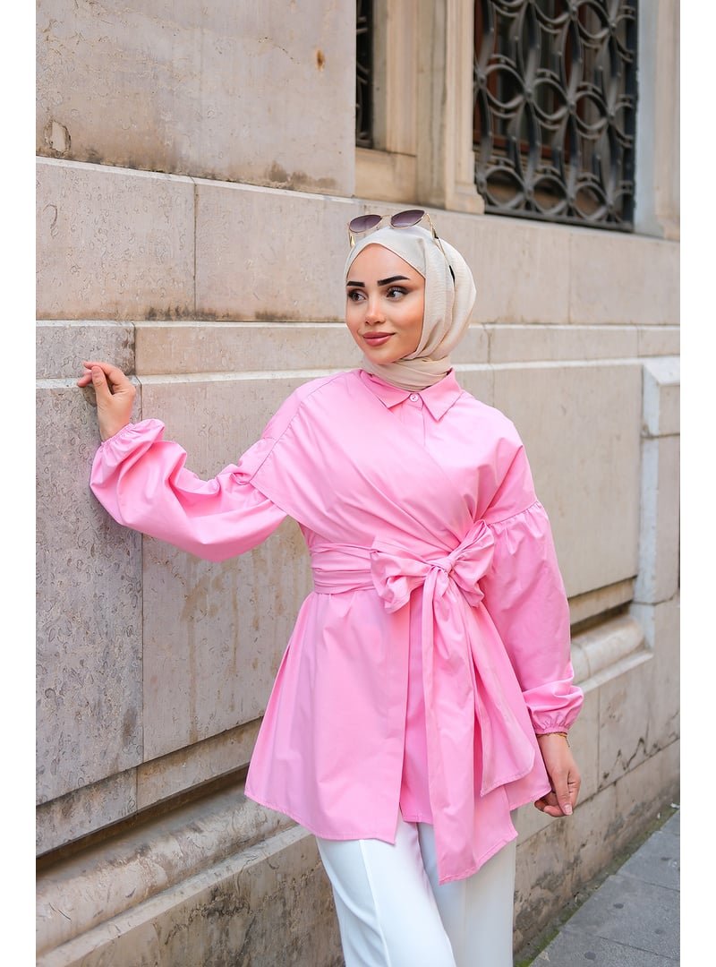 Locco Moda Pembe Omuz Bağlamalı Poplin Gömlek