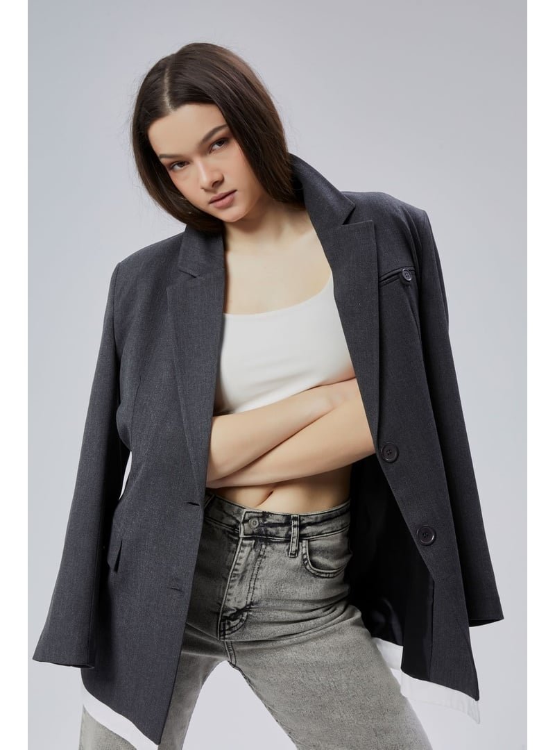 Bolivente Antrasit Oversize Uzun Blazer Ceket