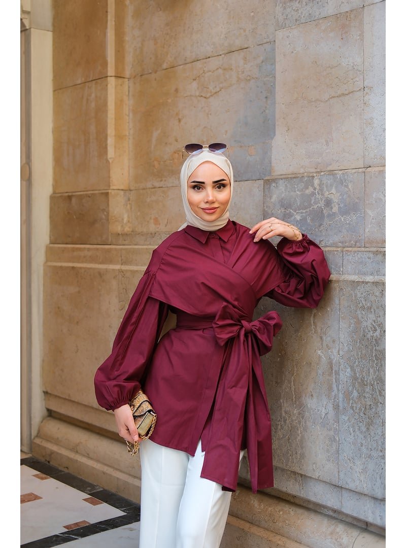 Locco Moda Bordo Omuz Bağlamalı Poplin Gömlek