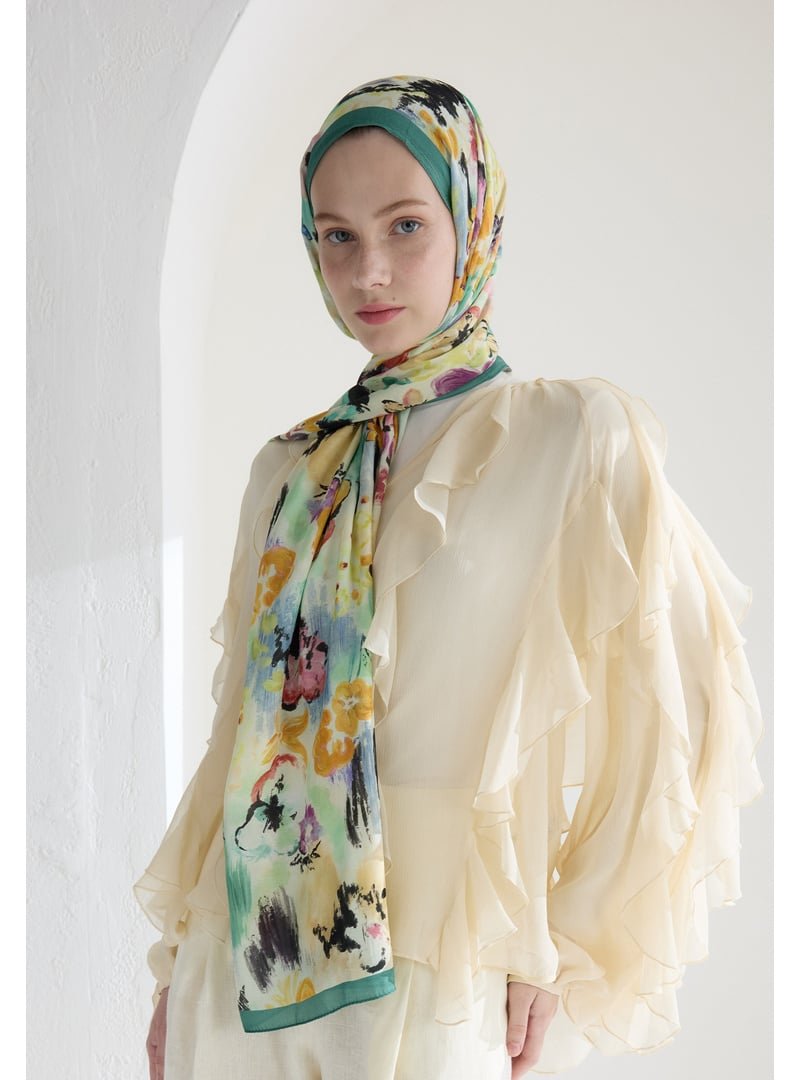 FRESHSCARFS Soft Yeşil Vınnıe Floş Viskon Şal
