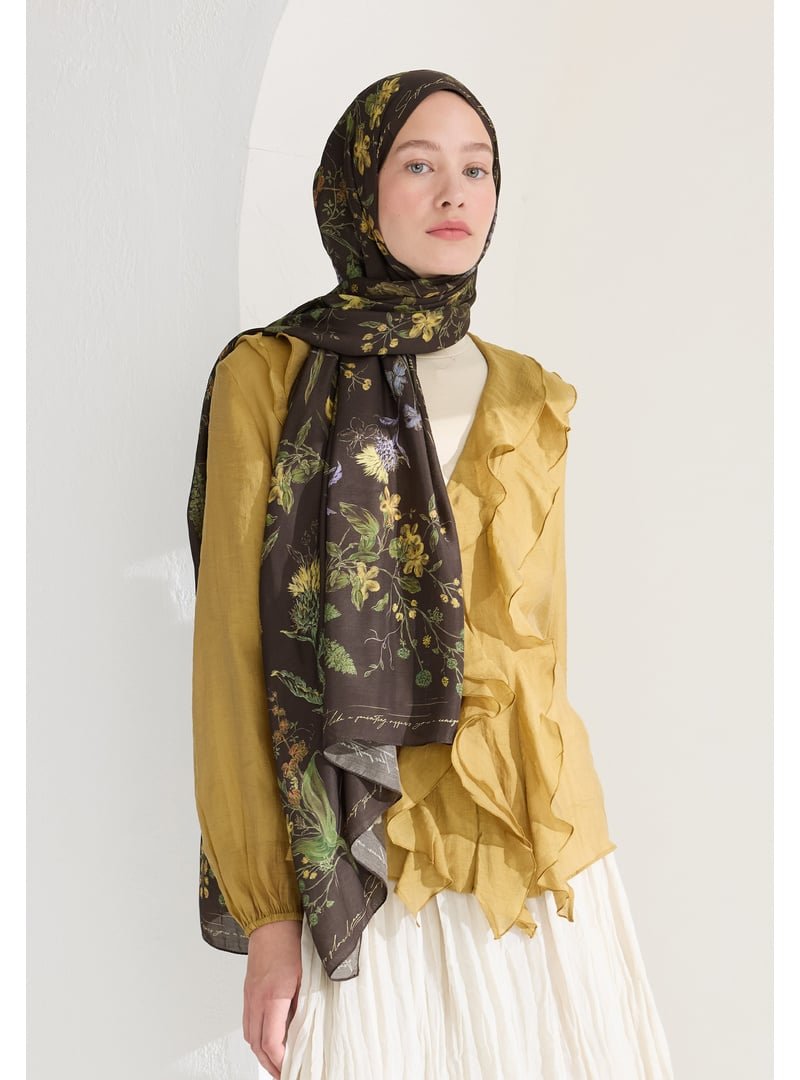 FRESHSCARFS Garden Joy Floş Viskon Şal Kahve