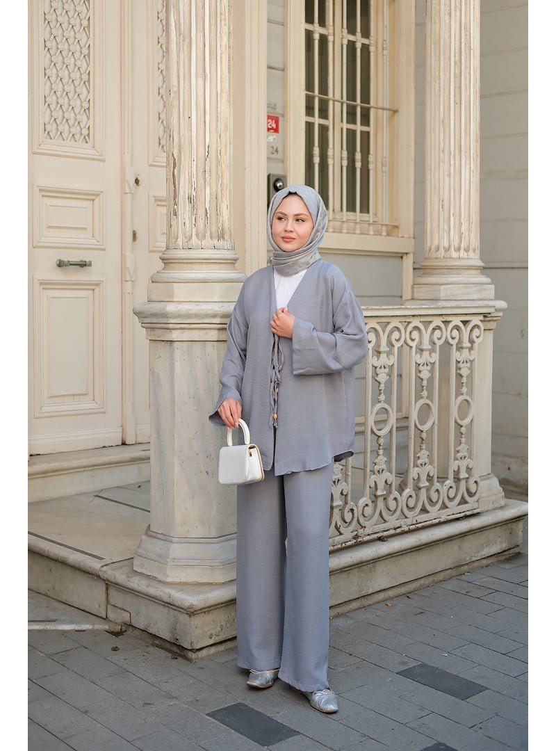 Locco Moda Gri Ön Bağlama Detaylı Takım