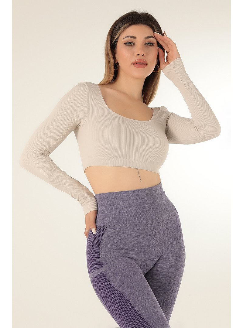 DoReMi Seamless Straplez Uzun Kollu Fitilli Büstiyer Taş