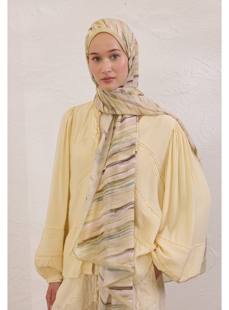 FRESHSCARFS Sarı Deıa Desen Rami Şal Pastel