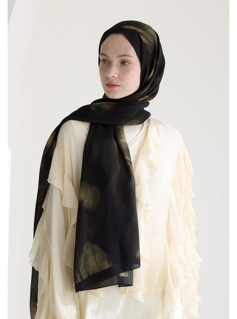 FRESHSCARFS Siyah Polly Floş Viskon Şal
