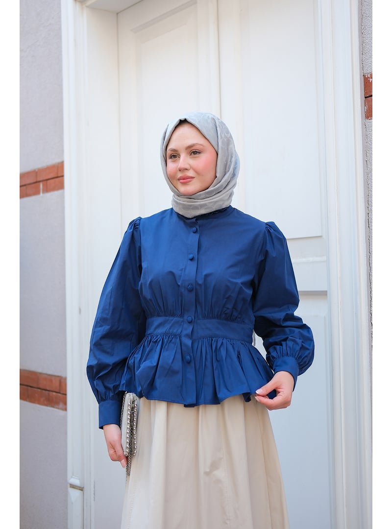 Locco Moda Lacivert Beli Büzgü Detaylı Gömlek