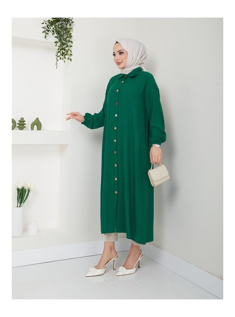 Volt Clothing Maxi Boy Yırtmaçlı Viskon Tunik Zümrüt