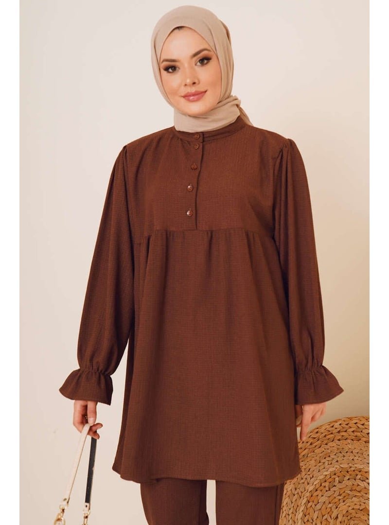 Volt Clothing Önü Düğmeli Bürümcük İkili Takım Kahvrengi
