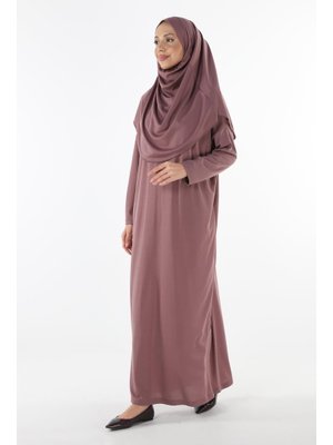 Plistre 2133_tek Parça Kaymaz Başörtülü Namaz Elbisesi Boneye Son