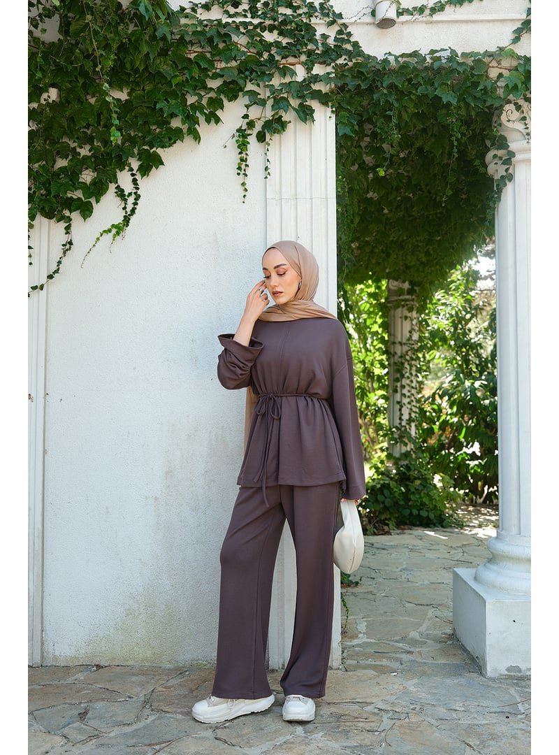 Locco Moda Kahverengi Bel Bağlamalı İkili Takım