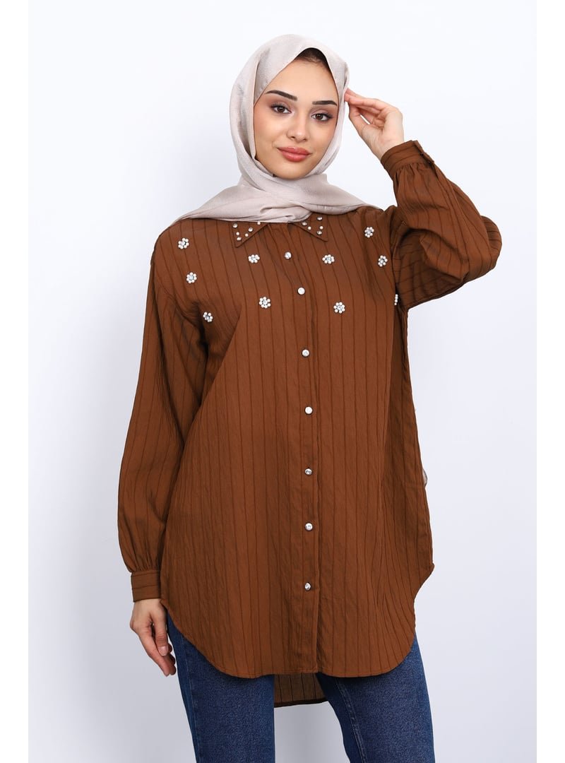 İmaj Butik Kahverengi Taş Detaylı Tunik