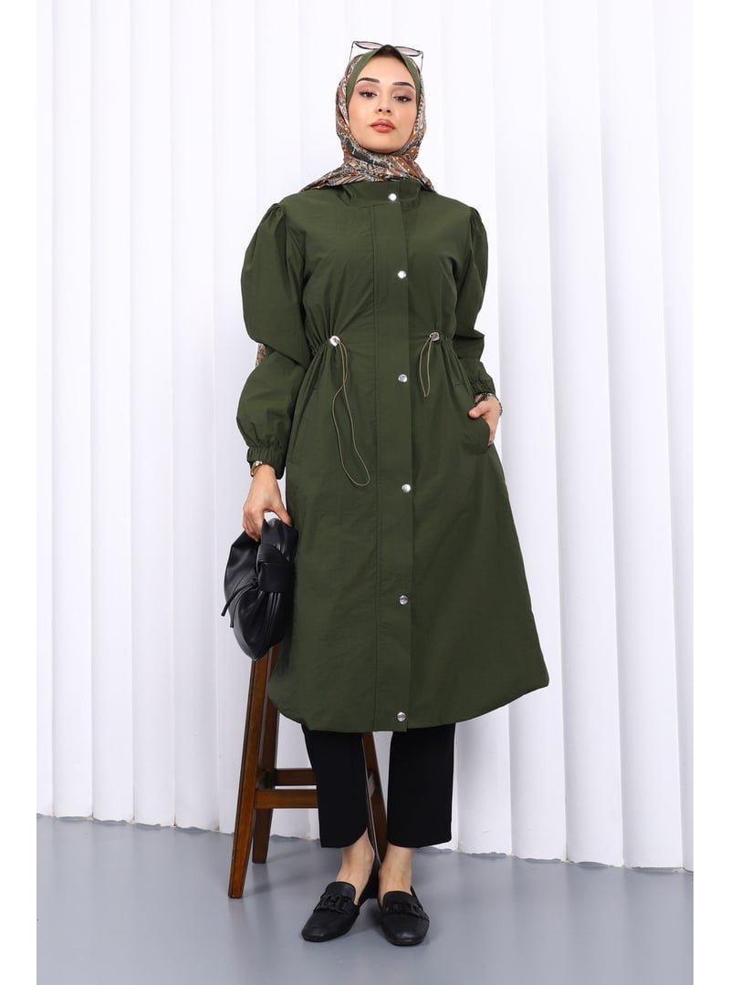 İmaj Butik Haki Çıtçıtlı Bel Lastikli Trençkot
