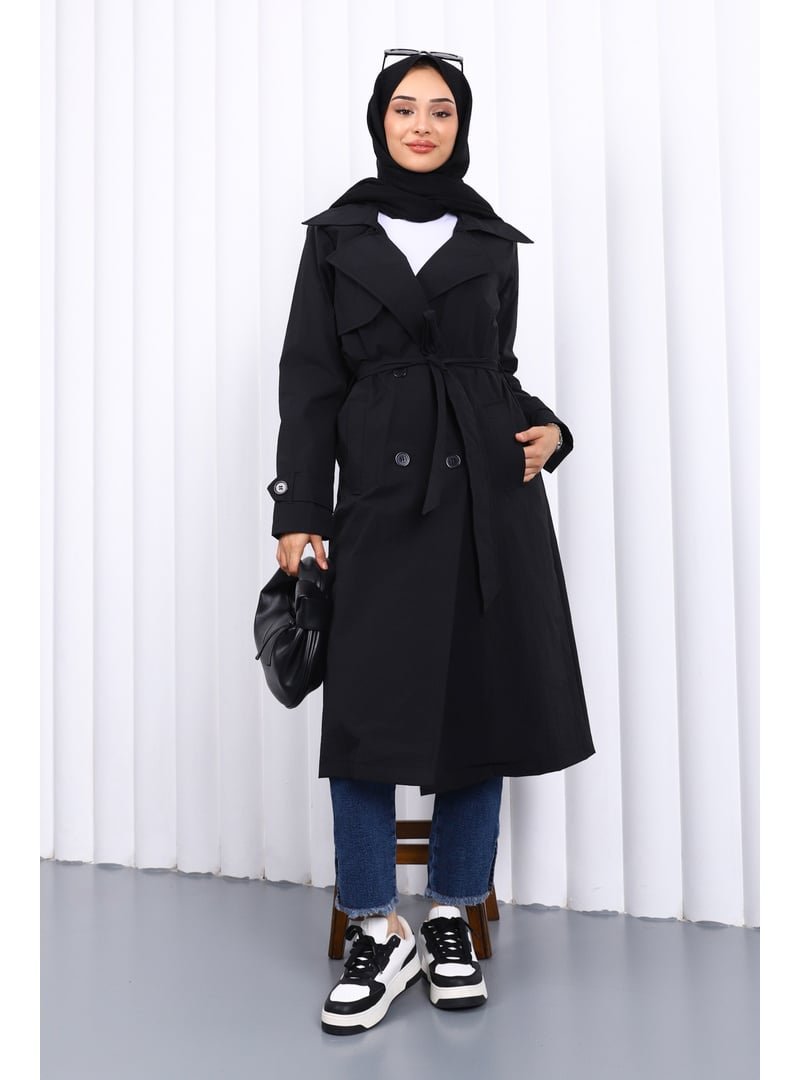 İmaj Butik Siyah Kruvaze Yaka Trençkot